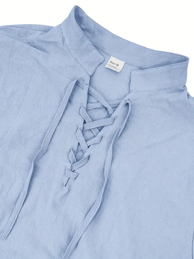 mens elegant linen v neck long sleeve t shirt with cross strap detail breathable regular fit for casual outdoor evening wear spring summer fall versatile top casual wear tee tshirt linen fabric t shirts Product details 6