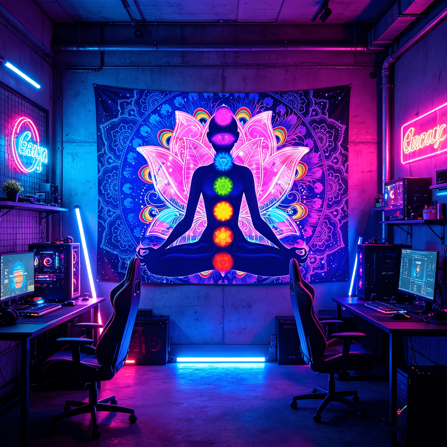 Uv blacklight reactief zeven chakra mandala wandkleed voor huis_voghion.com