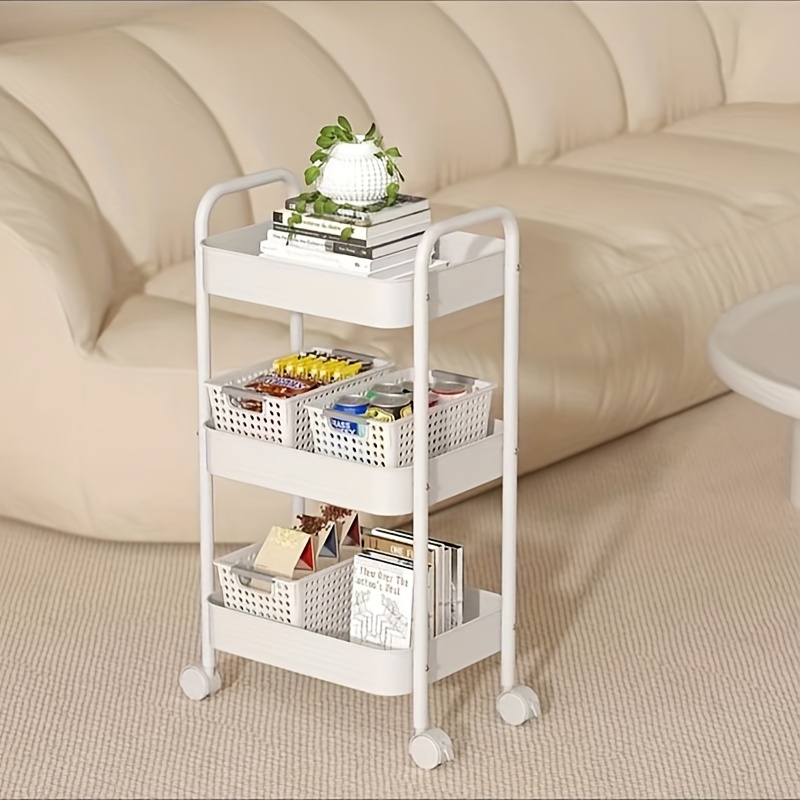 nordic inspired 3   tier metal plastic rolling utility cart with brake wheels multi use storage organizer trolley for kitchen office pantry bookshelf snack rack no electricity or battery needed details 1