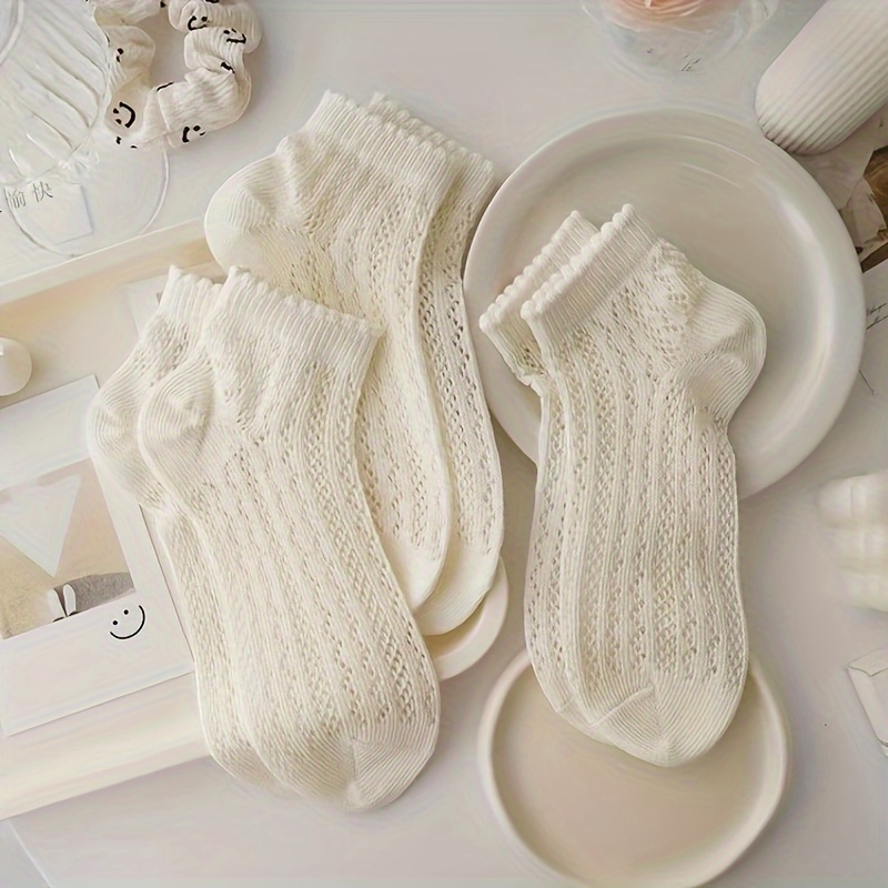 E-shop 3 Paar dünne kurze Sommersocken für Damen, durchbrochene atmungsaktive Netz-Low-Cut-Knöchelsocken, kurzer Stil für den Sommer