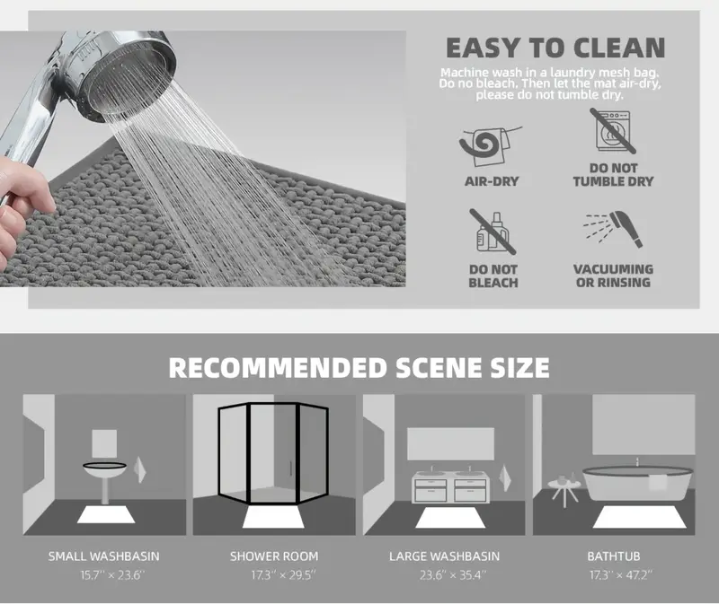 2pcs non slip bathroom rugs super soft and comfortable mat machine washable and quick dry bath mat rug set for bathtub shower bathroom accessories bathroom decoration home decor floor mat Product details 3