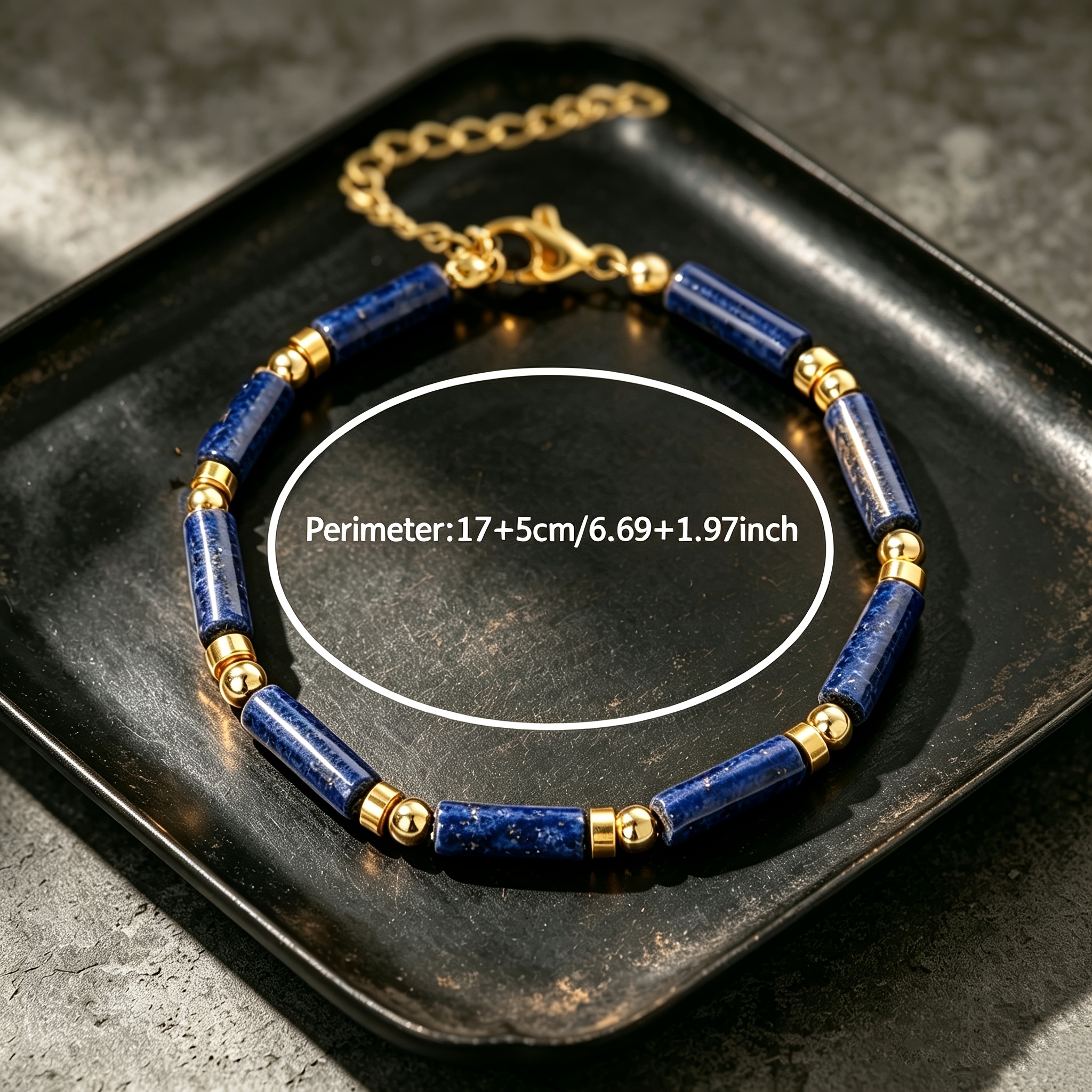 Vintage-Style Natural Stone Beaded Lapis Lazuli Bracelet