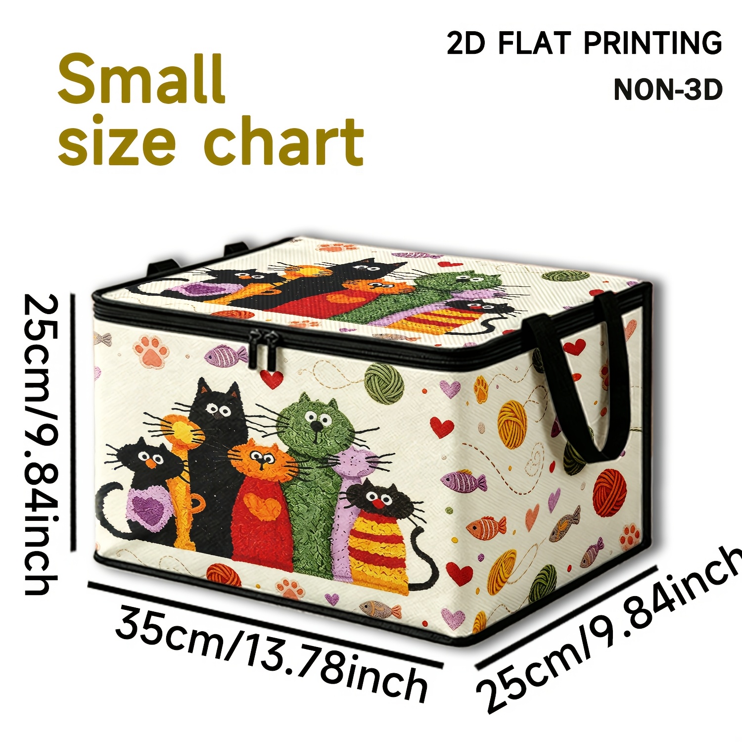 TEMU 1 Zippered Storage Box With A Knitted Cat Print, Suitable For Bedrooms, Wardrobes, And Pet Rooms. Ideal For Storing Knitted Fabrics, Seasonal