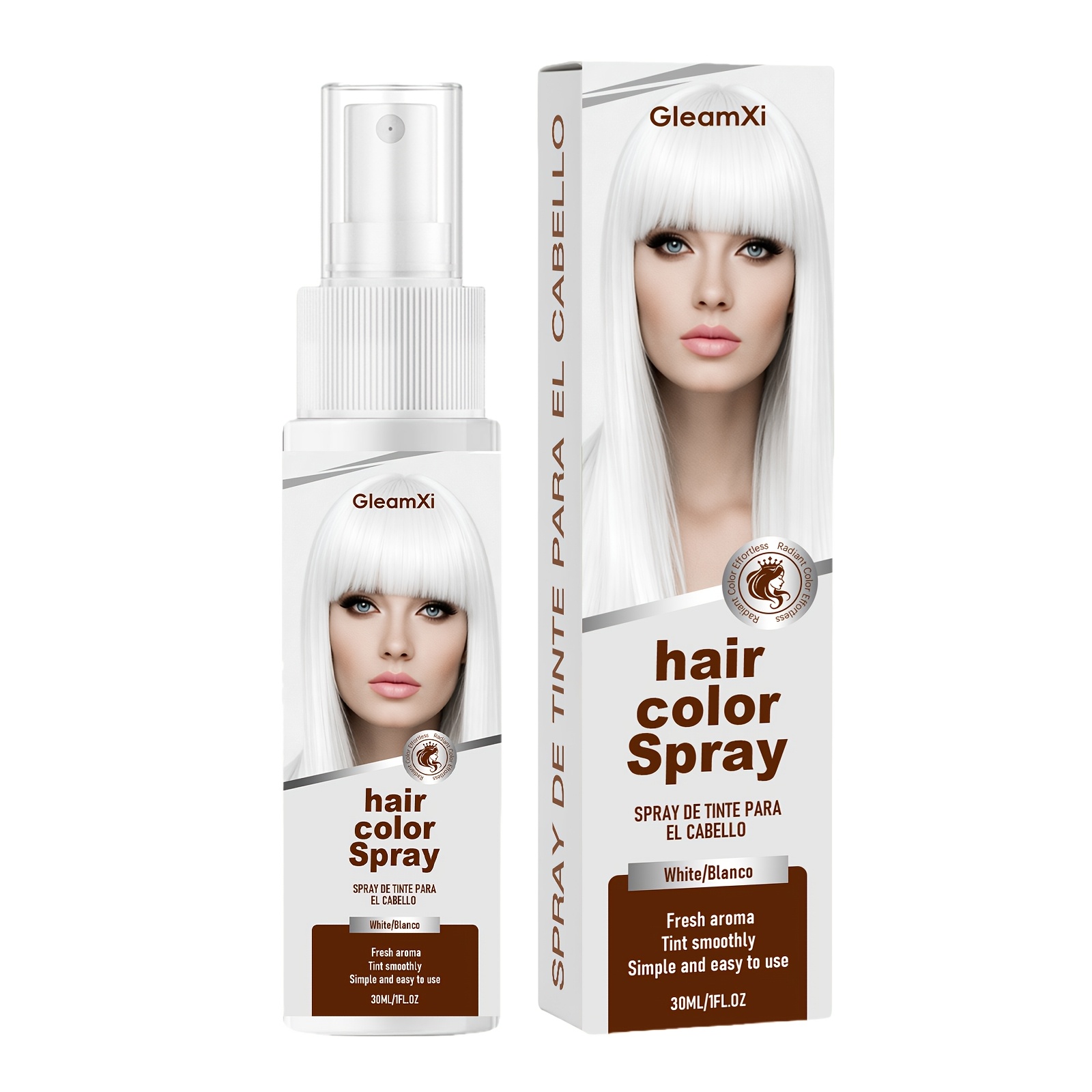 Image of 30ml White Temporary Hair Spray - Colorful And Natural, Fashionably Natural With Good Color Coverage. Perfect For Party Temporary Glowing And Shining Hair. Create White Glowing Hairstyle