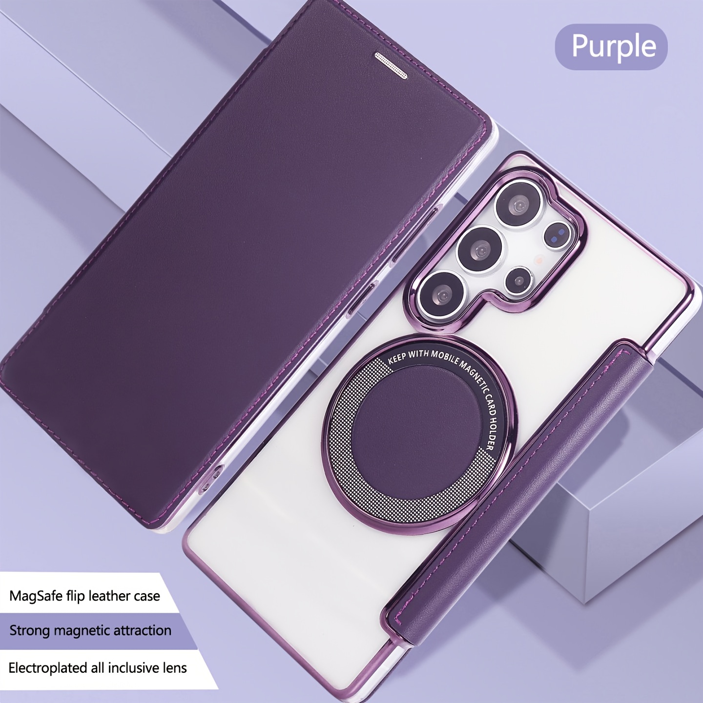 TEMU Phone Case - -thin Flip Cover Case For S25 Ultra, Card Holder For S24 Plus, Wireless Charging Magnetic Attachment, Protective Case For S23, For