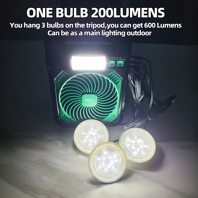 Portable Solar Fan with LED Night Light & Flashlight - USB Rechargeable