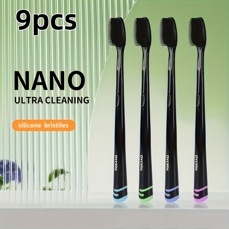 

3/5/9pcs Nano Ultra Cleaning Silicone Bristles Toothbrushes With Rubber Ergonomic Handle - Soft, Full Head, Alcohol-free, Suitable For Adults