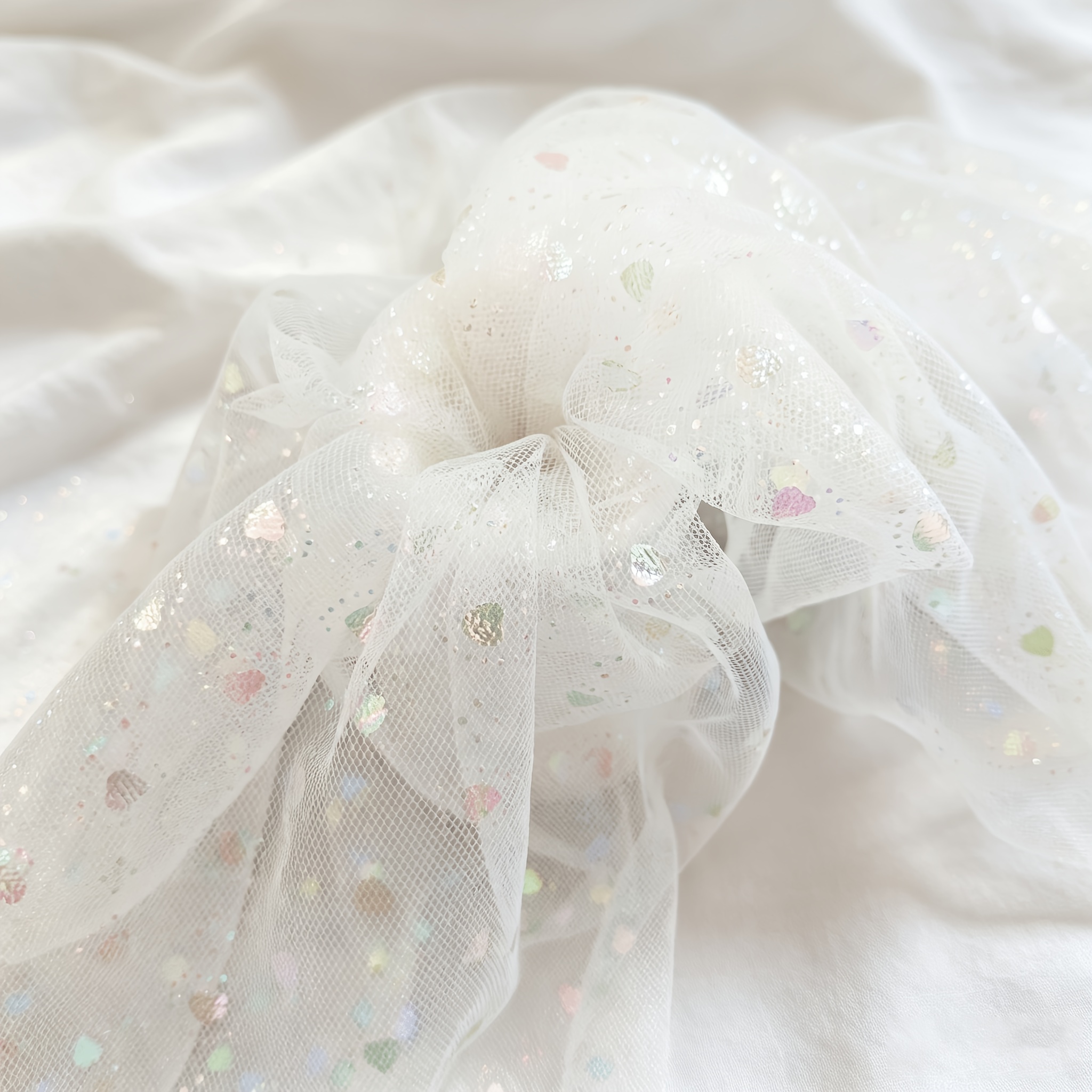 1pc of iridescent heart patterned mesh fabric suitable for wedding dresses formal gowns wedding decorations niche fashion hair accessories decorative   39 x   118 x  