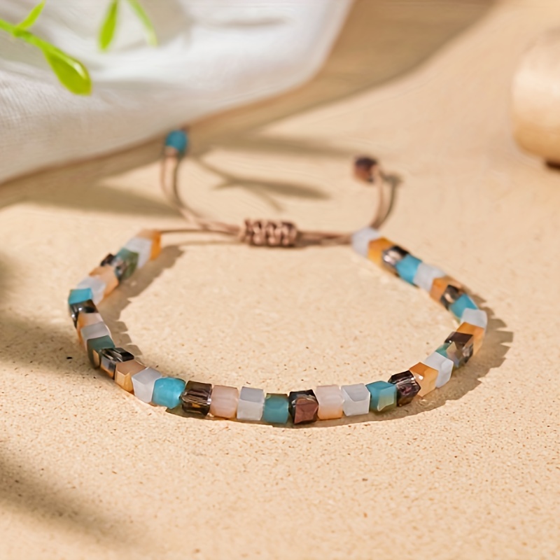 

Bohemian Style Crystal Beaded Adjustable Bracelet, Vacation-inspired Multicolor Chunky Beads, Fashion Jewelry For Women, 1pc
