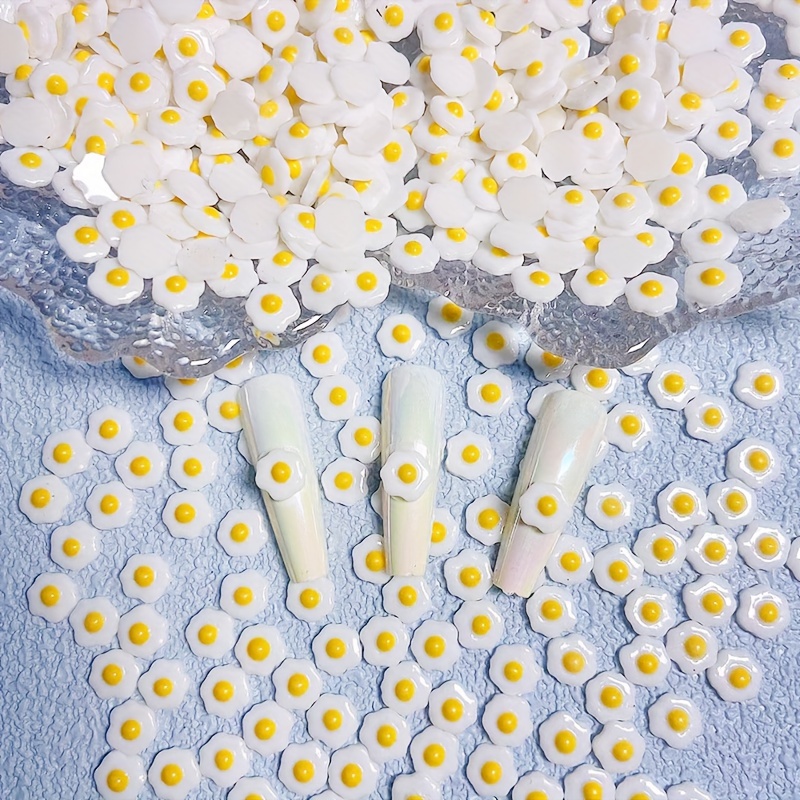 

50pcs Mini Sunny-side-up Egg Nail Art Resin Charms, Cute Fried Egg Diy Nail Decorations For Manicure Accessory Craft