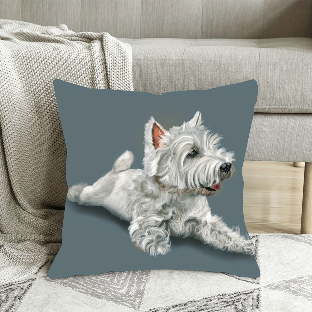 

West Highland Terrier 18x18" Plush Throw Pillow Cover - Zippered, Machine Washable For Sofa, Bed, Office & Car Decor