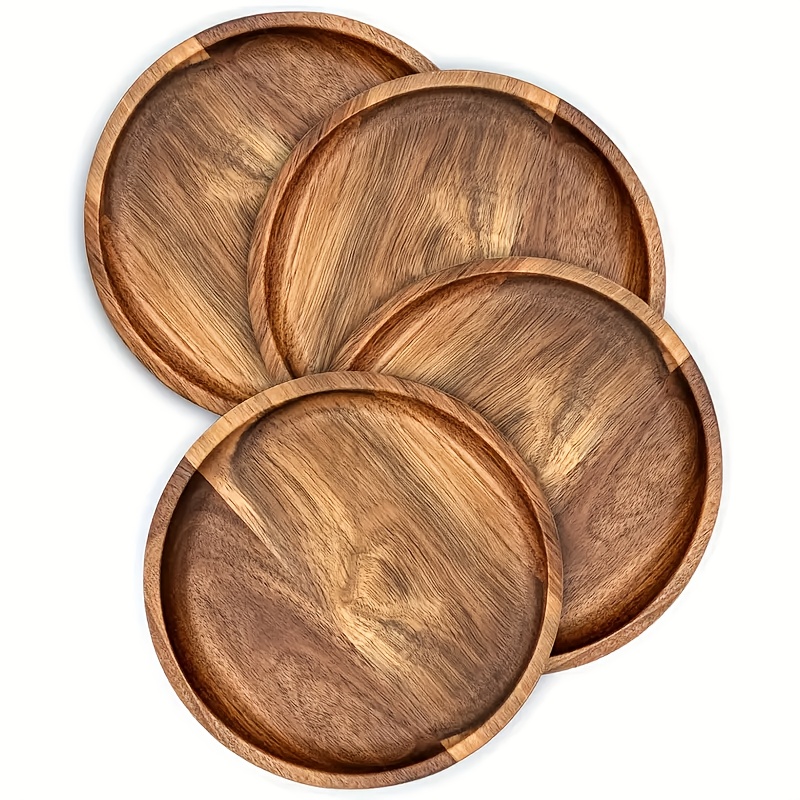 TEMU 4 Wooden Plates - Suitable For Snacks, Fruits And Small Treats - Are Perfect For Use In Homes, Restaurants, Bars, Parties, Festivals, Home