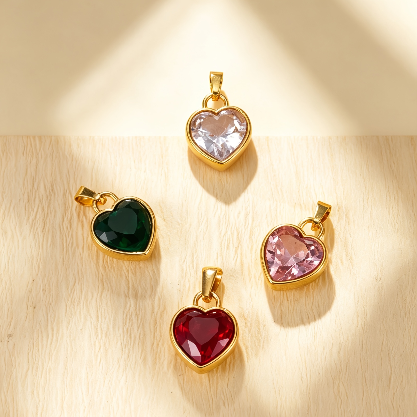 4pcs Heart-shaped Zirconia Pendant Set — 18K Gold Plated