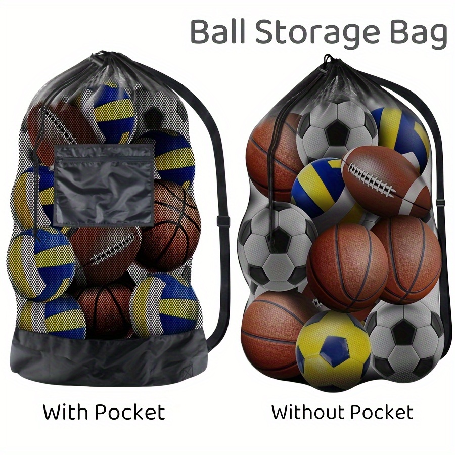 

Sports Ball Storage Bag With Pocket, Polyester Mesh Drawstring Backpack For Football, Basketball, Soccer, Volleyball - Portable Gear Organizer For Athletes And Teams