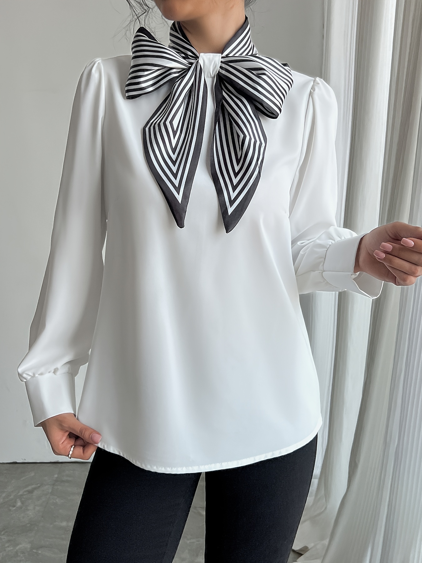 blouse with bow tie collar
