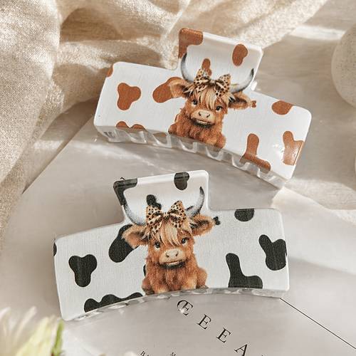 2pcs large claw clips for women cute cow print hair clips exquisite hairpins high end clips for the back of
