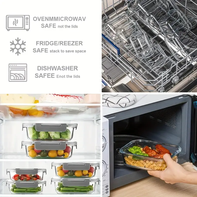 10 grey glass meal preparation container with lid food storage container with snap lock lid sealed lunch container microwave oven refrigerator and dishwasher Product details 5