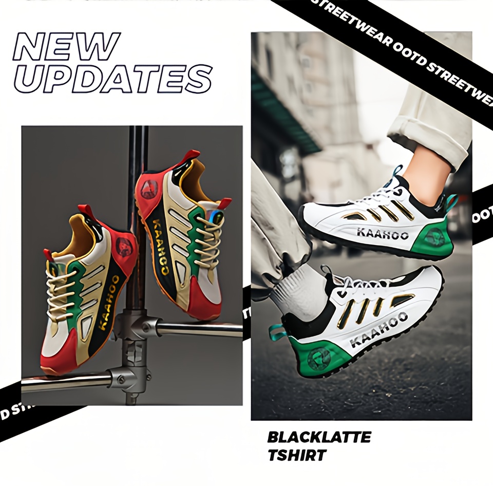 Tenis casuales bajos unisex Dulshaeruo KAAHOO - Ligeros y transpirables de malla y sintético, combinación de colores verde vibrante/rojo/beige/negro, punta redonda cómoda y suela de goma acolchada para caminar, trotar y atuendo casual en primavera/verano, zapatos cómodos, diseño deportivo, construcción duradera, calzado con cordones, moda urbana, forro de tela, calzado versátil, estilo de vida activo