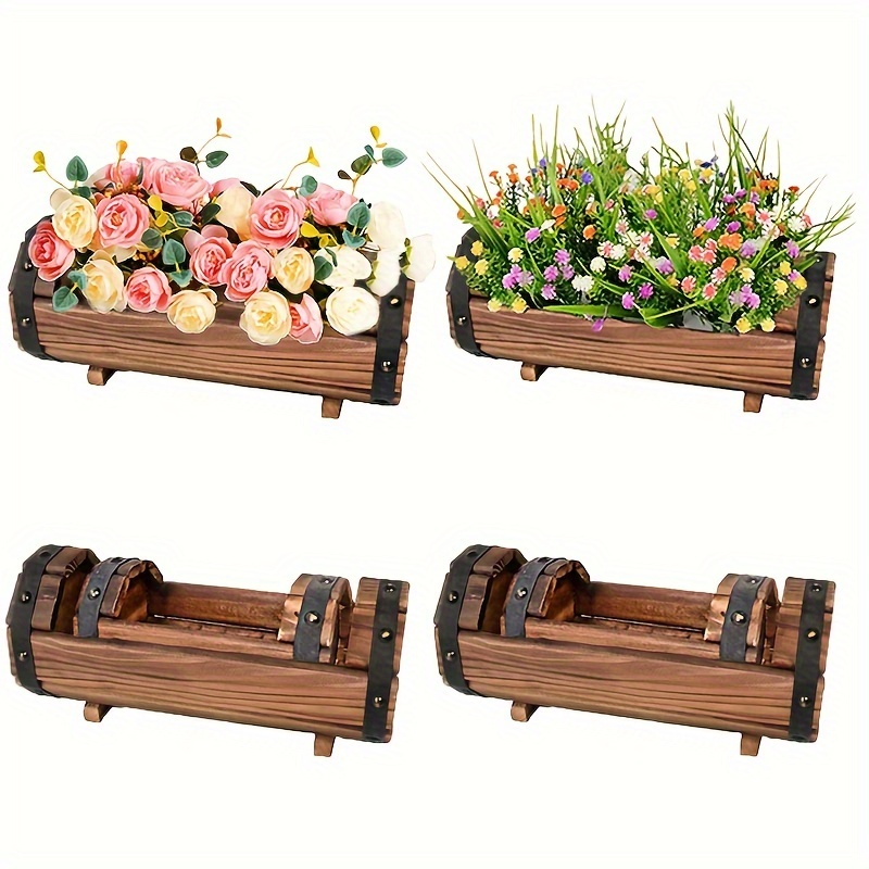 

2/4 Pack Rustic Vintage Wooden Planters, Cylinder Bud Vase Style, Multi-functional Indoor & Outdoor Garden Decor, No Battery Required, For Succulents & Flowers