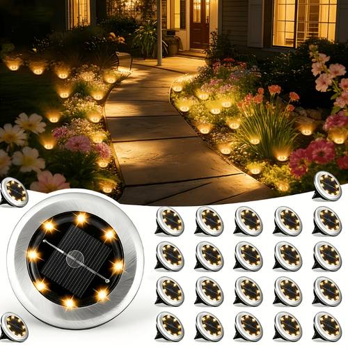 16 24 sets of 8 led outdoor solar small sized stainless steel floor lamps ip44 waterproof solar garden lights led landscape lights suitable for lawns courtyards decks walkways and walkway lighting cold white warm white