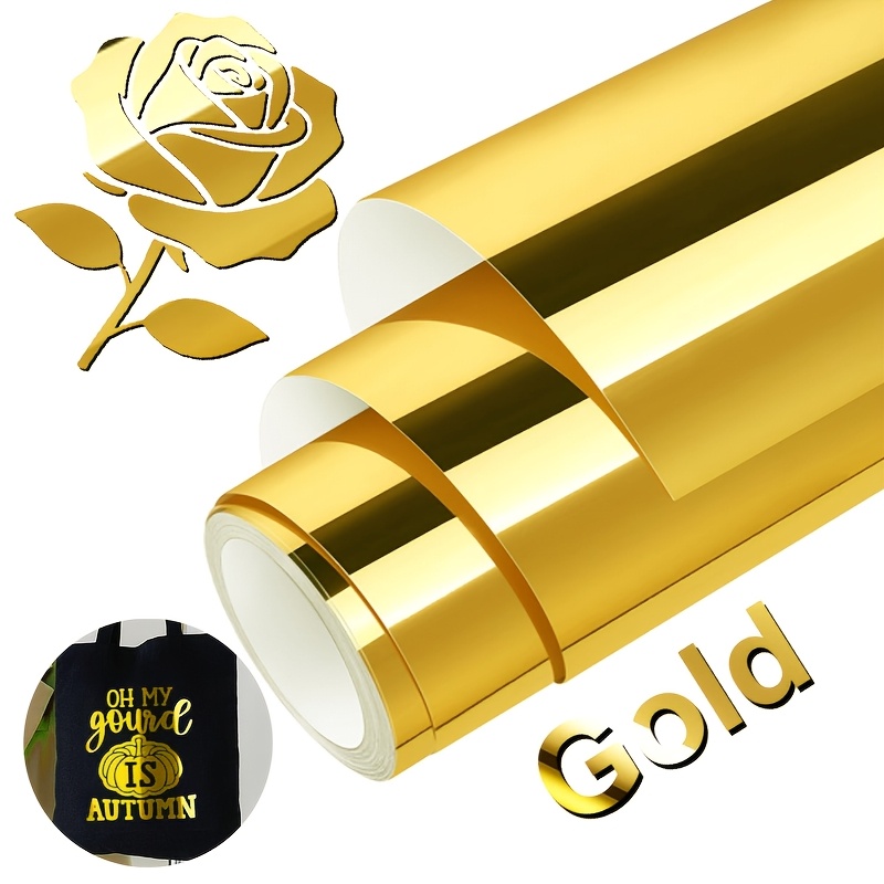 Golden Metallic Foil Heat Transfer Vinyl Roll 9.8"x29.5" On Vinyl Chrome Vinyl Easy To Cut & Weed Diy Heat Press Design For T-shirts