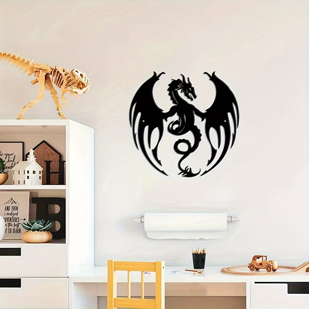 

1pc, Black Metal Dragon Silhouette Wall Art, Modern Indoor Decor, Home Decor, Fantasy Themed Wall Hanging, Durable Metal Craftsmanship For Living Room Decor