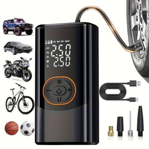 item picture portable cordless tire inflator air compressor with digital pressure gauge fast rechargeable battery cordless suitable for cars motorcycles tires pump led light for emergency use