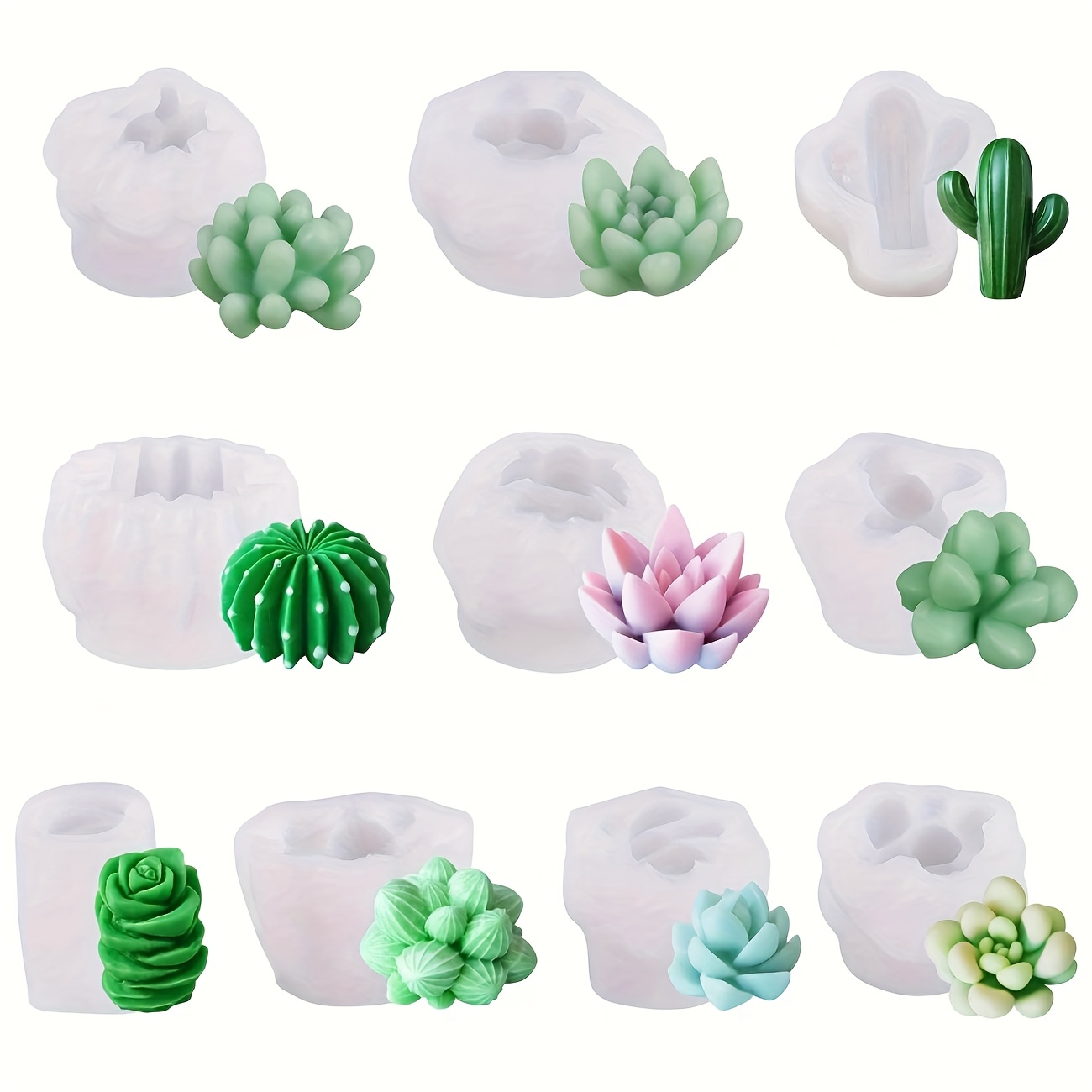 TEMU 10pcs Silicone Mold Set For Diy Candle Making, Succulent And Cactus Pot Epoxy Resin Crafts, Round Plant-themed Silicone Molds For Resin Art And