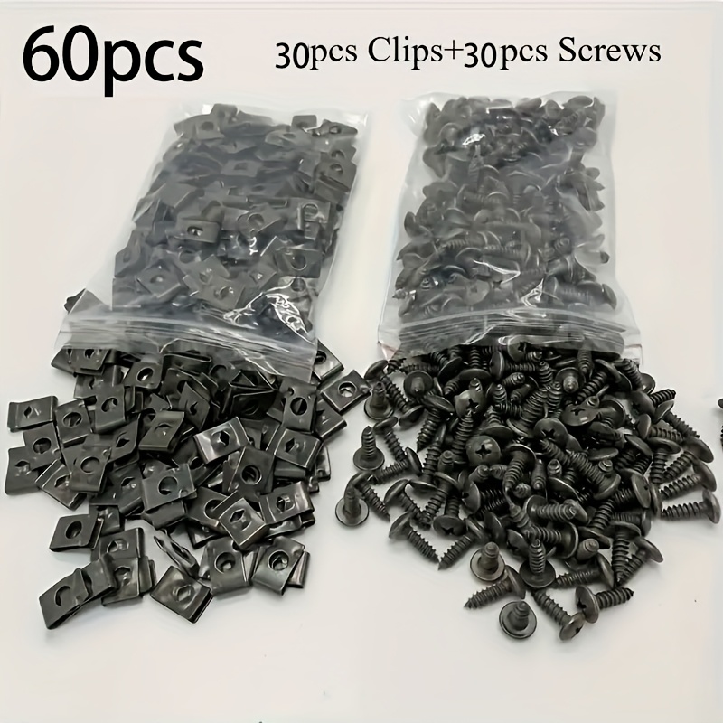 TEMU Juego de 20/60 piezas de abrazaderas en U con base de tornillo para coche, clips de protección para parachoques, tornillos autorroscantes para