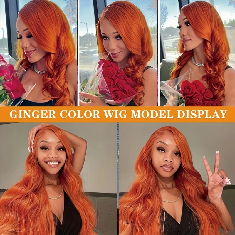 350 ginger human hair lace front wig 13x6 hd glueless wig 200 density body wave 20 38 inch for women of all versatile hairpiece highdensity hairpiece protective hairstyle beauty accessory details 8