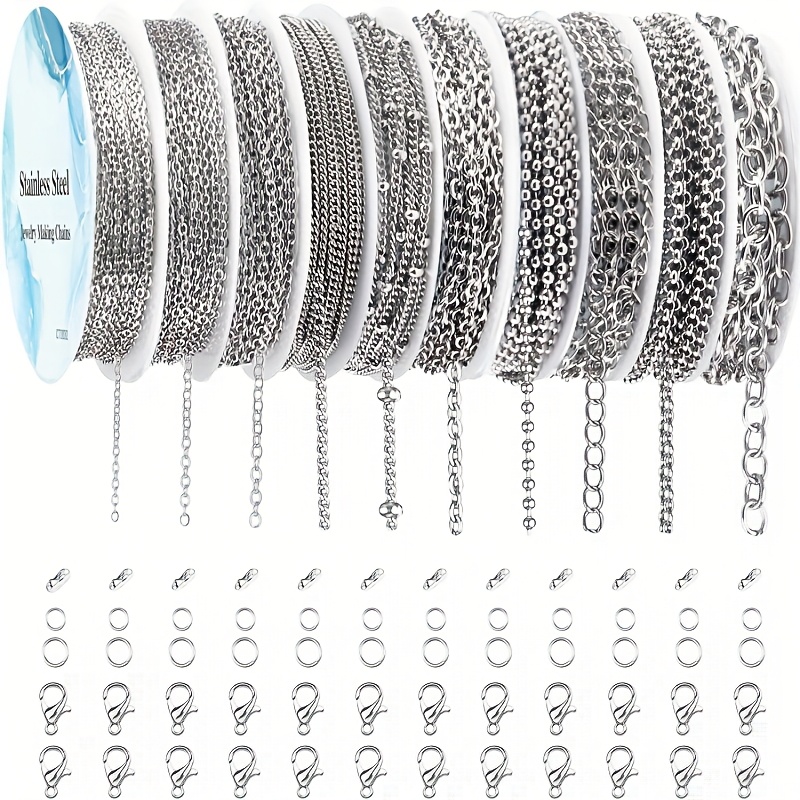 

Necklace Chains For Jewelry Making, 74 Feet 10 Rolls Stainless Steel Jewelry Chains For Diy Necklace Bracelet Jewelry Making With Stainless Steel Jump Rings/lobster Clasps/connectors