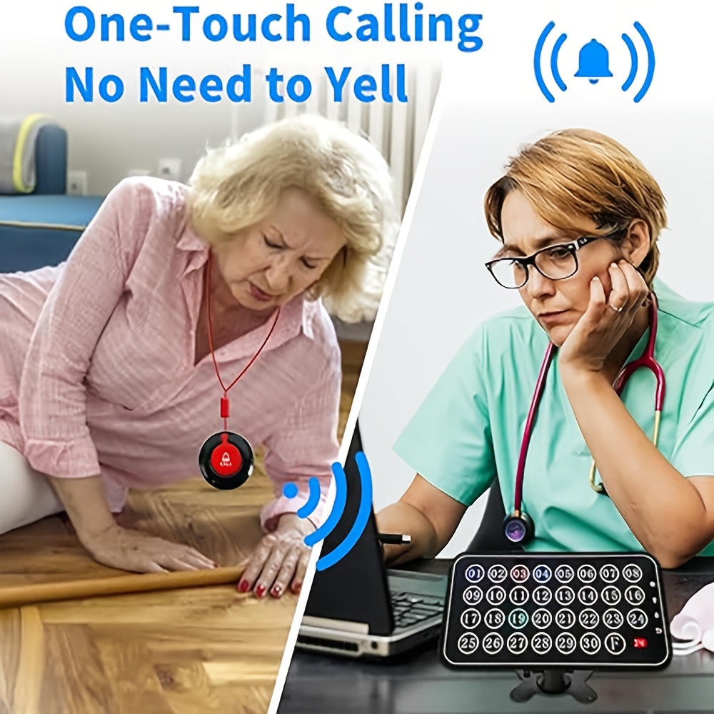 Life Alert Care Giver Pager Call System 30-line Elderly Screen 10 Emergency Bathroom Alarm Button for SeniorsDisabled for Nursing Home Restaurant