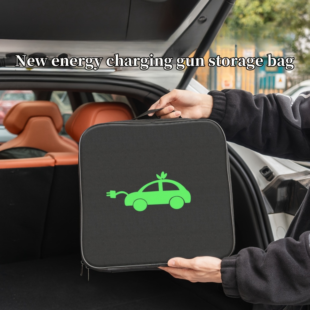 

1pc Oxford Car Trunk Organizer For Ev Charging Cables – Portable Waterproof & Fire-resistant Storage Bag With Shockproof Design For Electric Vehicle Charging Accessories