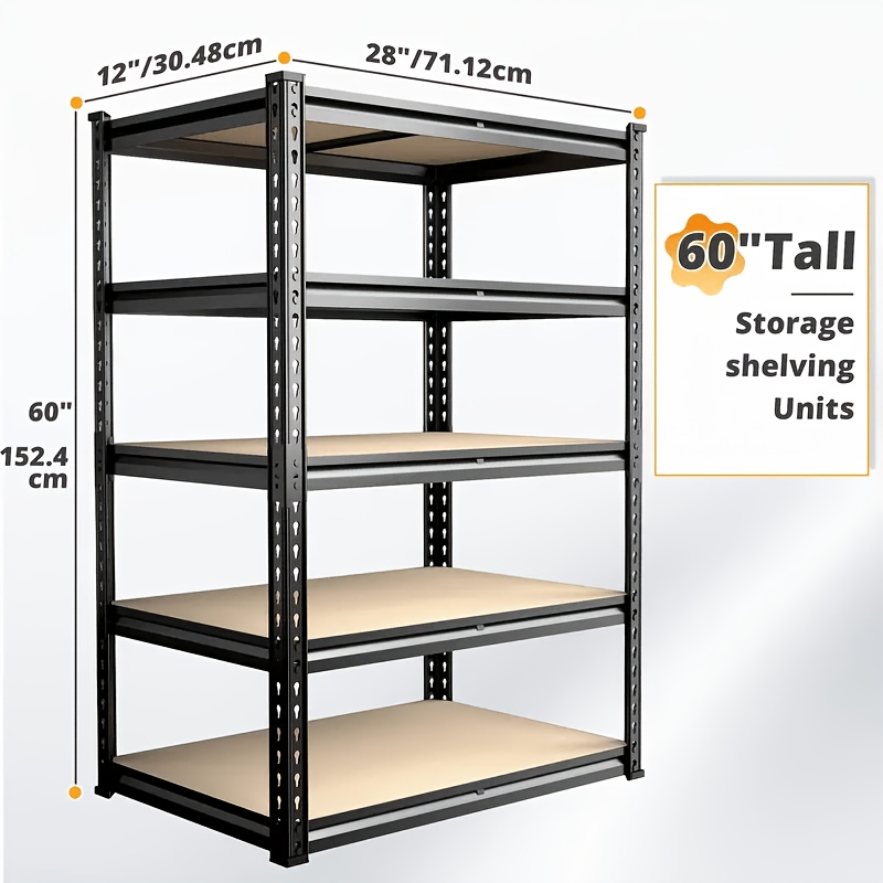 TEMU Heavy Duty Metal Storage Shelving Unit, Multipurpose Utility Rack, Black Organizer Shelf For Garage, Basement, Warehouse, Pantry & Closet,