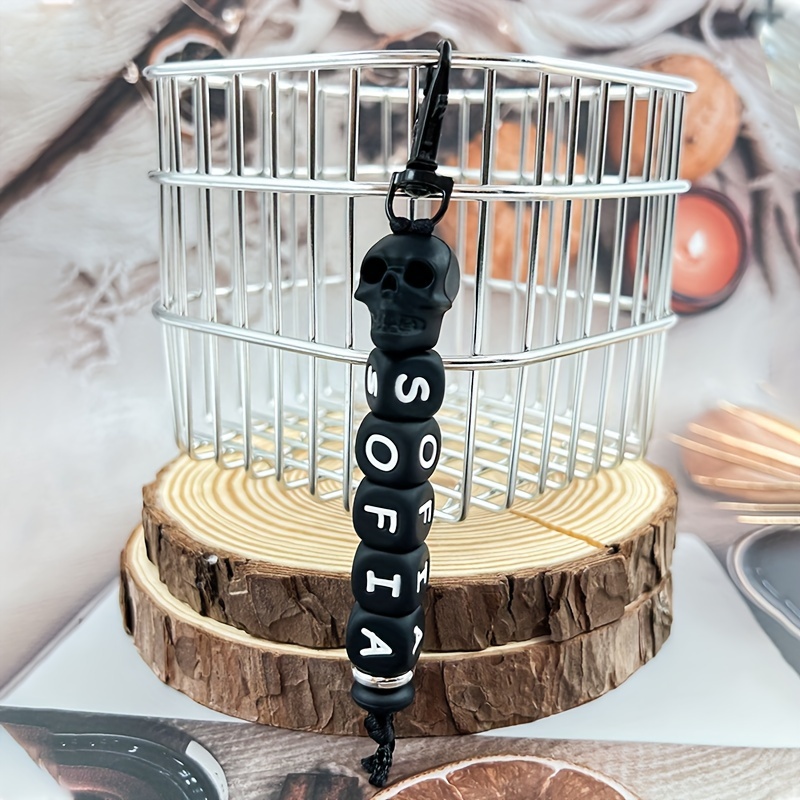 Image of A Custom Halloween 3d Skull Silicone Letter Bead Keychain, Custom Anti-loss Key Fob, Custom Bag Charm, Custom Name, Custom Gift, Custom Halloween Gift