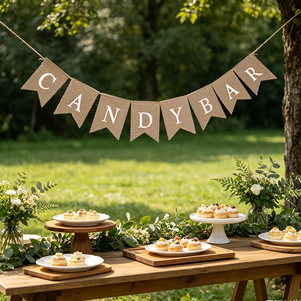 Candy Bar 2.8m/9.19ft Burlap Triangle Banner Wedding Christmas Party Decorations Garden Flag Garland Bunting Sign