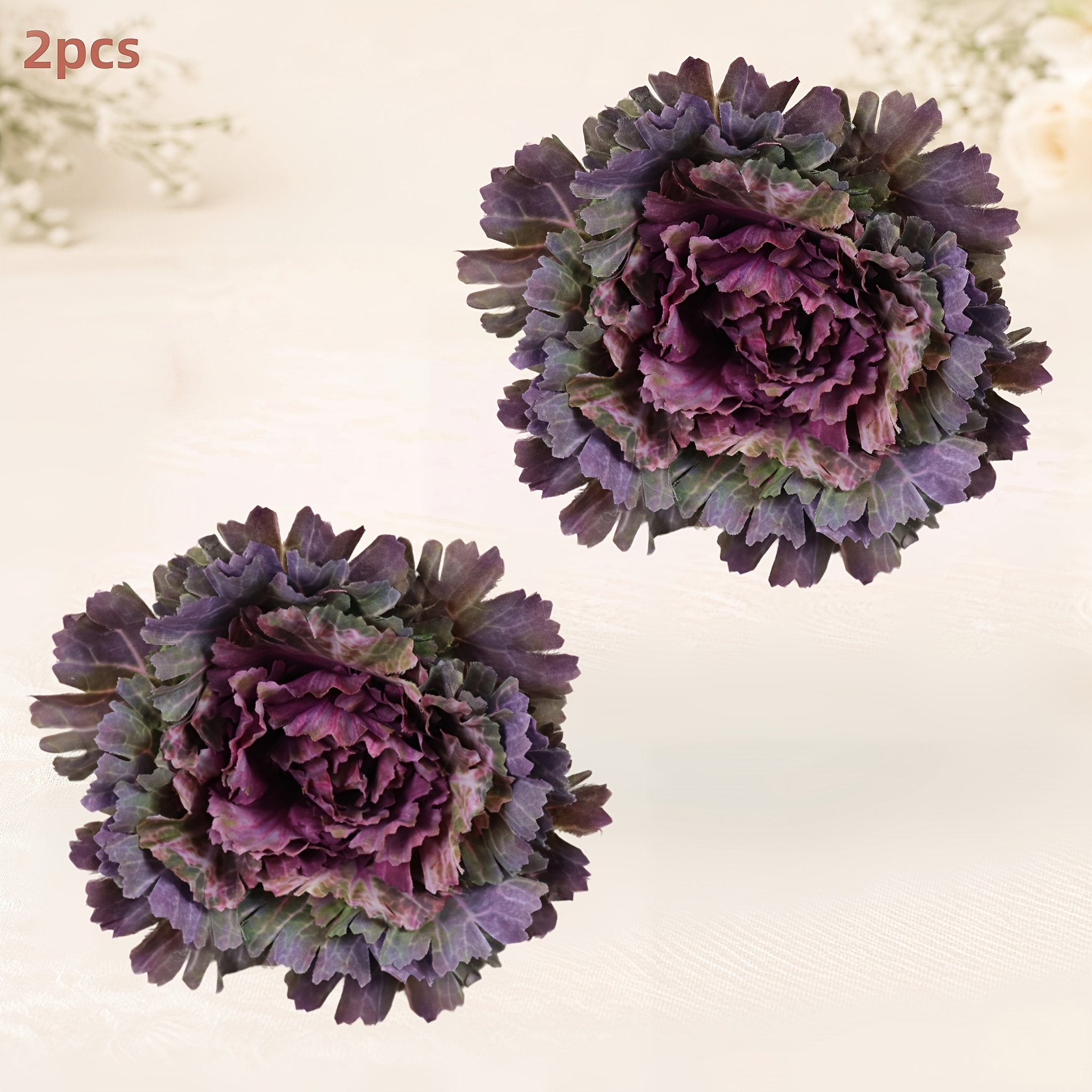 TEMU 2pcs Realistic Artificial Heads With Fake Vegetable Flower Branches - 5.31-inch Suitable For Home, Wedding, Office Decor, Diy Crafts, Table