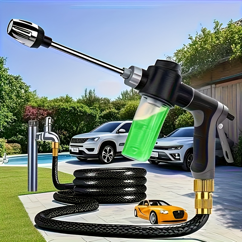 TEMU Heavy-duty High-pressure Washer Gun With Adjustable Spray Nozzle & Long Handle - Pressure Spray Bottle & Hose Connector, Durable Plastic