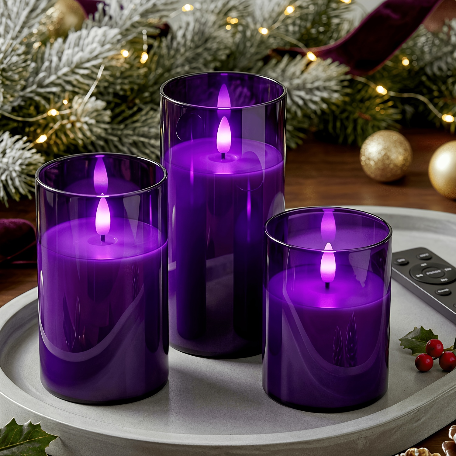 Purple LED Candle Lamp Set with Remote Control