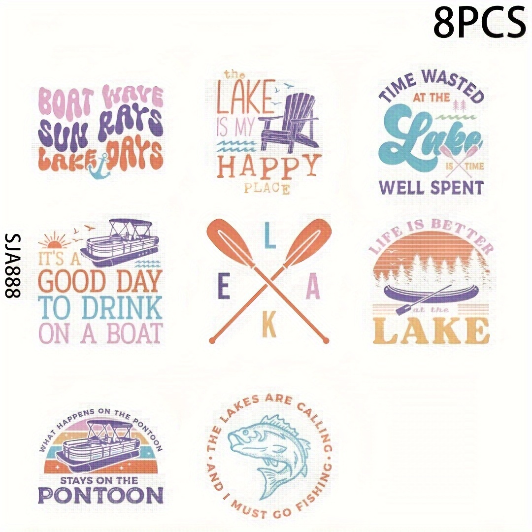 

8pcs Summer Lake Pattern Uv Dtf Cup Stickers, Waterproof Sticker Pack For Decorating Mugs, Cups, Bottles, School Supplies, Etc, Arts Crafts, Diy Art Supplies