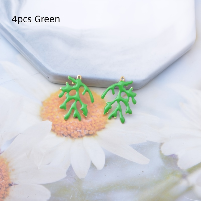 4pcs Copper Double-Sided Dripping Oil Coral Charms for Jewelry