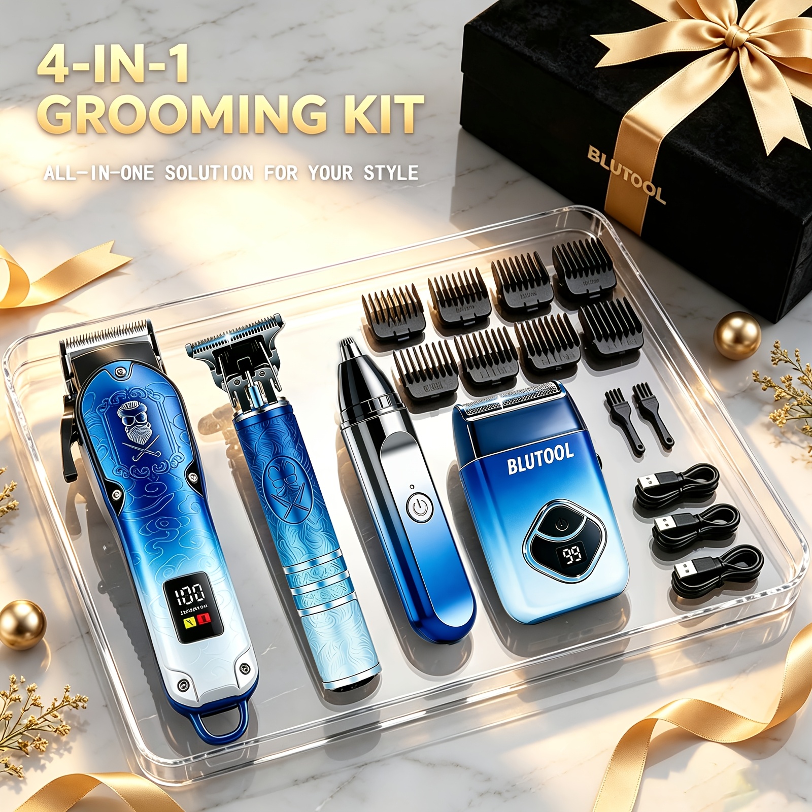 TEMU 4pcs/2pcs Professional Hair Clippers Trimmers For Men, Foil Shavers And Beard Trimmers, Ear And Nose Hair Trimmer, Lcd Power Display Household