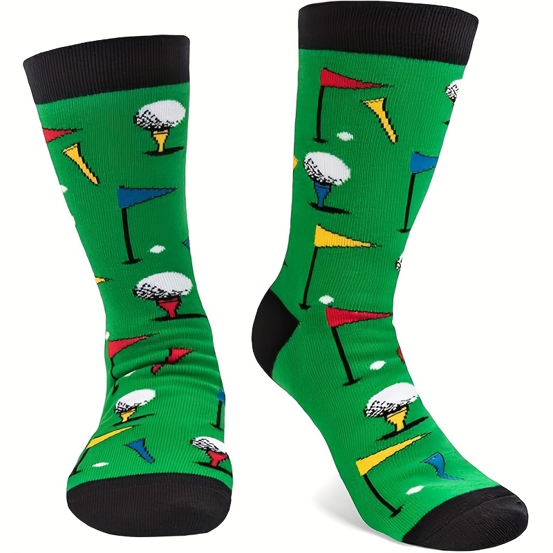 TEMU 1 Pair Men's Mid-calf Socks, Golf Main Picture Trendy Fashion Creative Letter On Sole Suitable For Gifting High Aesthetic Men's Socks, Spring