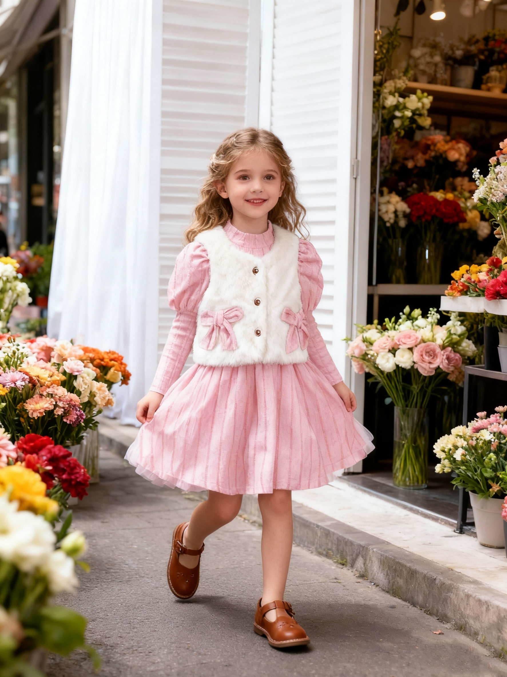 2pcs girls party dresses Mezzall Girls Outfits & Sets Casual Beach School Party Wear Sleeveless Bow Print Dress With Solid Color Long Sleeve Ribbed Cardigan 2pcs Toddler Kids