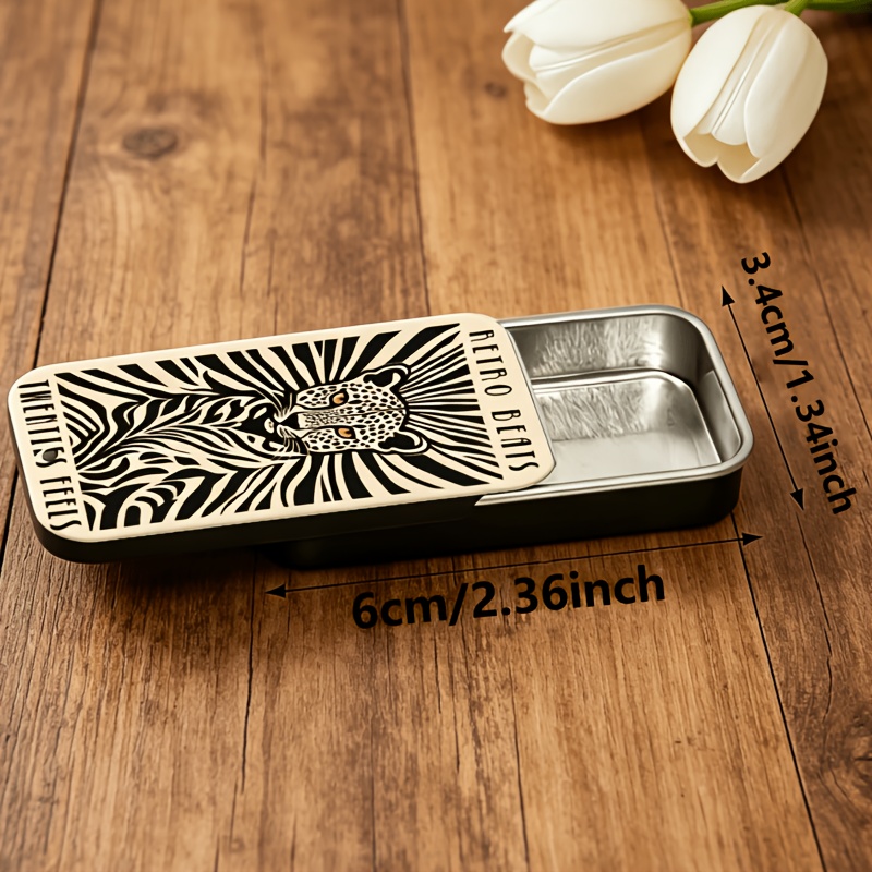 Image of 1pc Leopard Print Metal Matchbox, Easy-to-carry Retro Matchbox, Compact Sliding Open Metal Container, Multi-functional Decorative Storage Box, Suitable For Daily Use, Matches Not Included