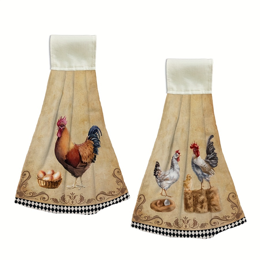 

Rooster Kitchen Hanging Towels Set Of 2 Vintage Chicken Hand Towels With Loop Farmhouse Microfiber Dish Towels Fast Drying For Bathroom Tabletop Home Decor