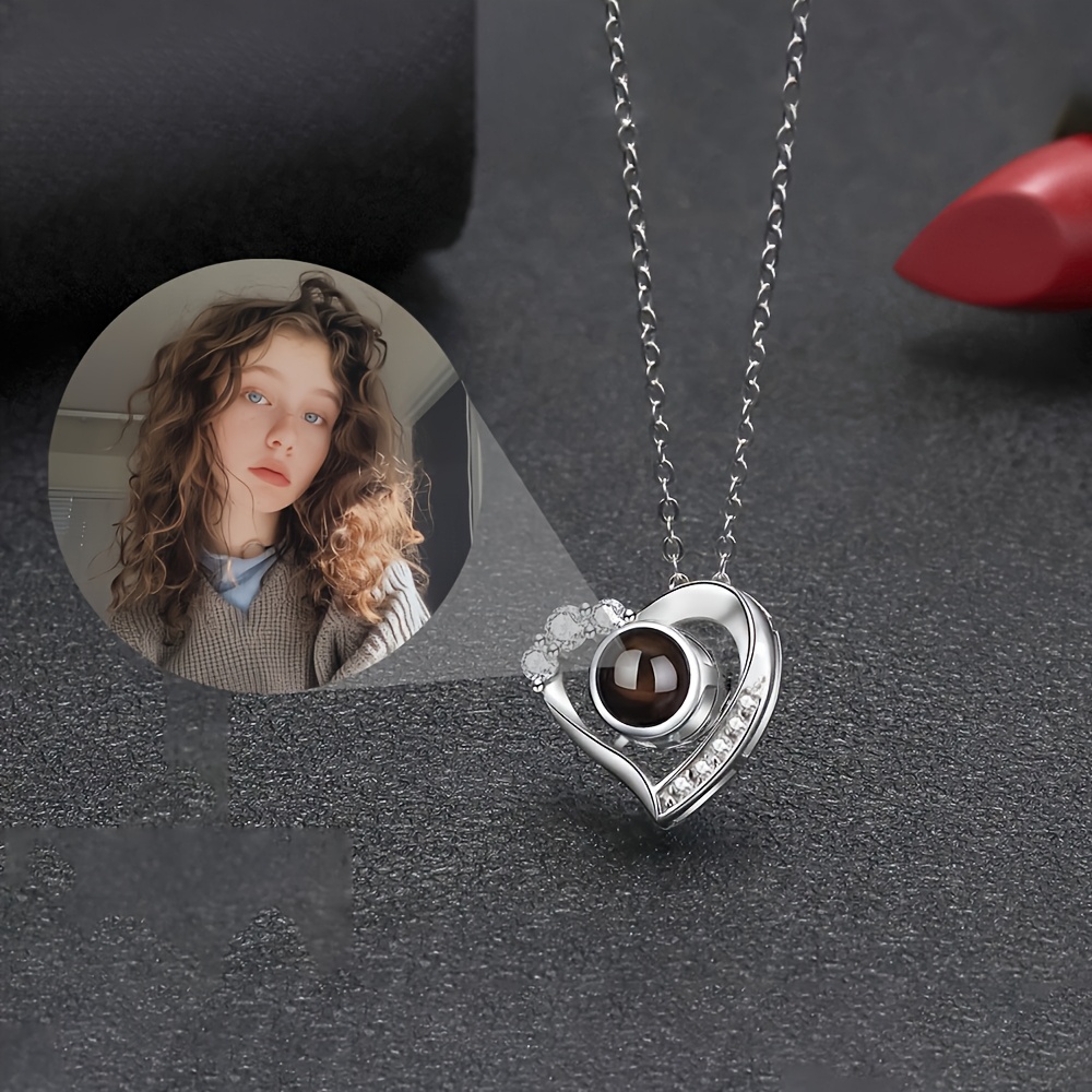 

Unique , Custom Colorful Photo Projection Heart Pendant Necklace - Elegant Copper & Titanium Steel Chain, Perfect Gift For Mom, Girlfriend, Wife On Valentine's, Day, Christmas