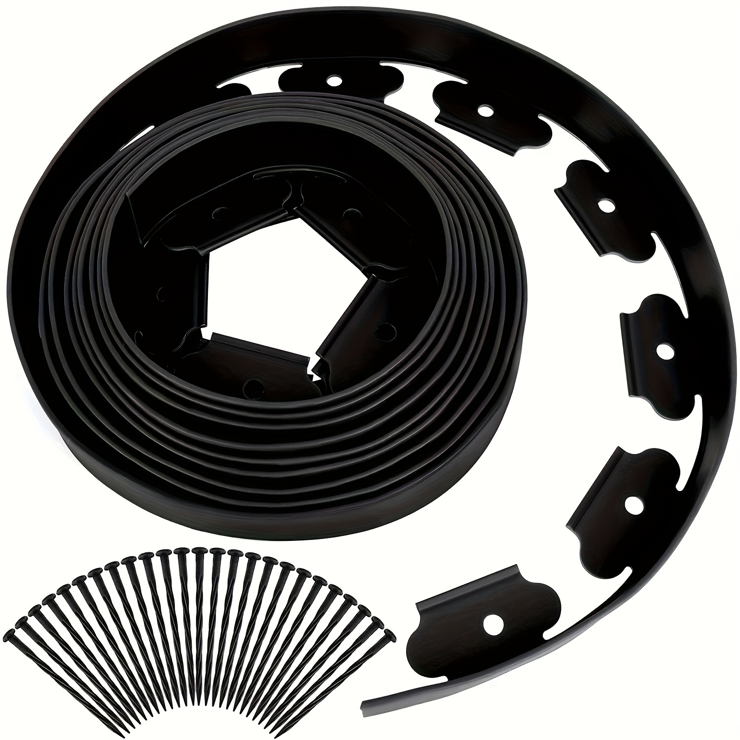 

Easy-install Black Plastic Garden Edging Kit, 196.85" Lawn Barrier With 30 Anchor Pegs - Durable Landscape Border For Home & Office