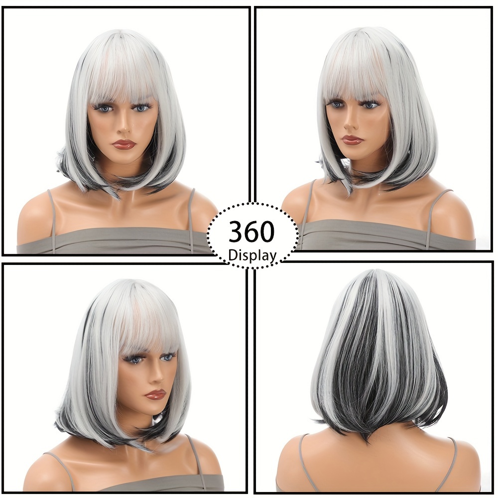 Synthetic Short Hair Straight Tube Bob Wig Bangs Shoulder Temu