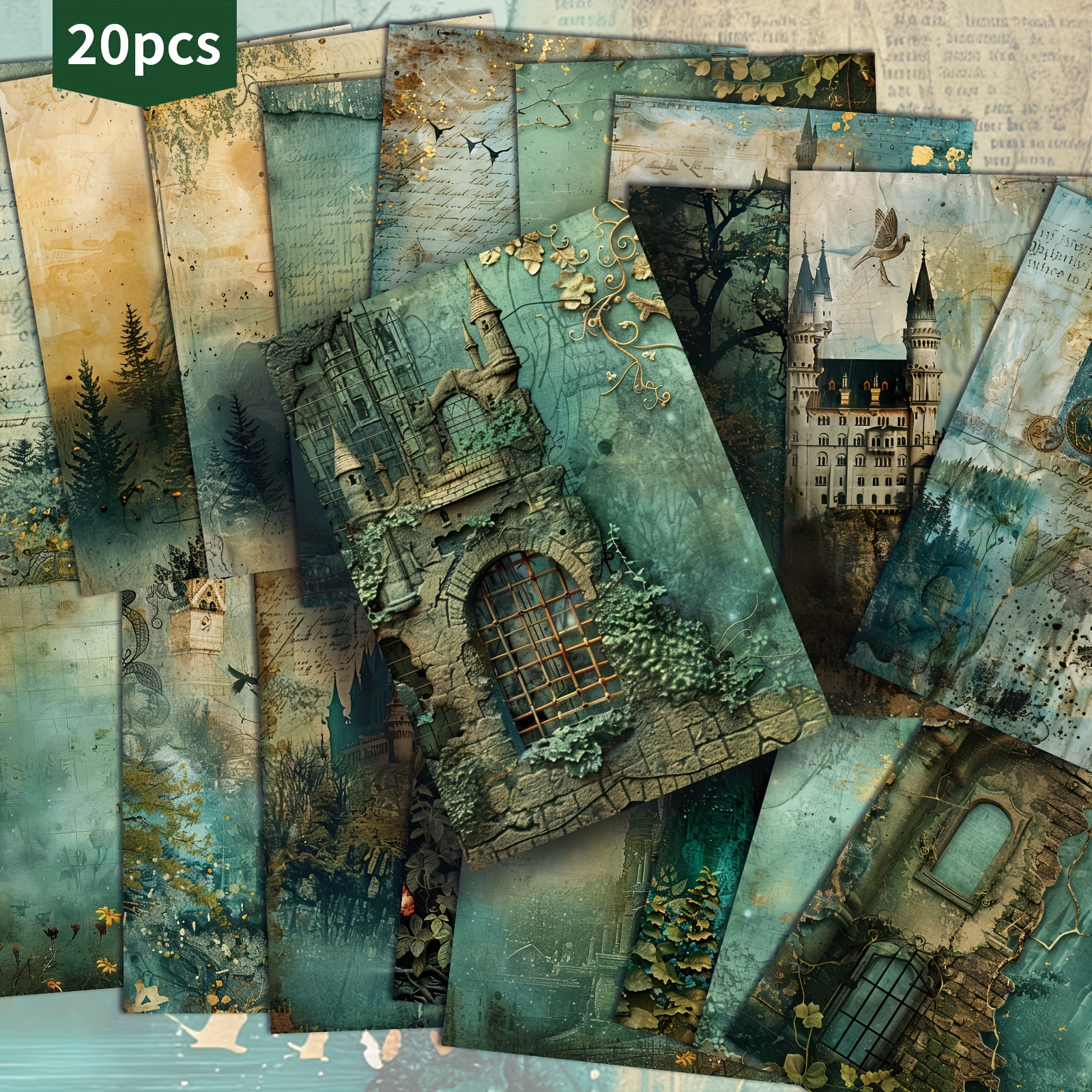 TEMU Set Of 20 Vintage Postcards Featuring A Castle, Measuring 4x6 Inches, Perfect For Mermaid-themed Junk Journals. Includes Classic Pinup Art,